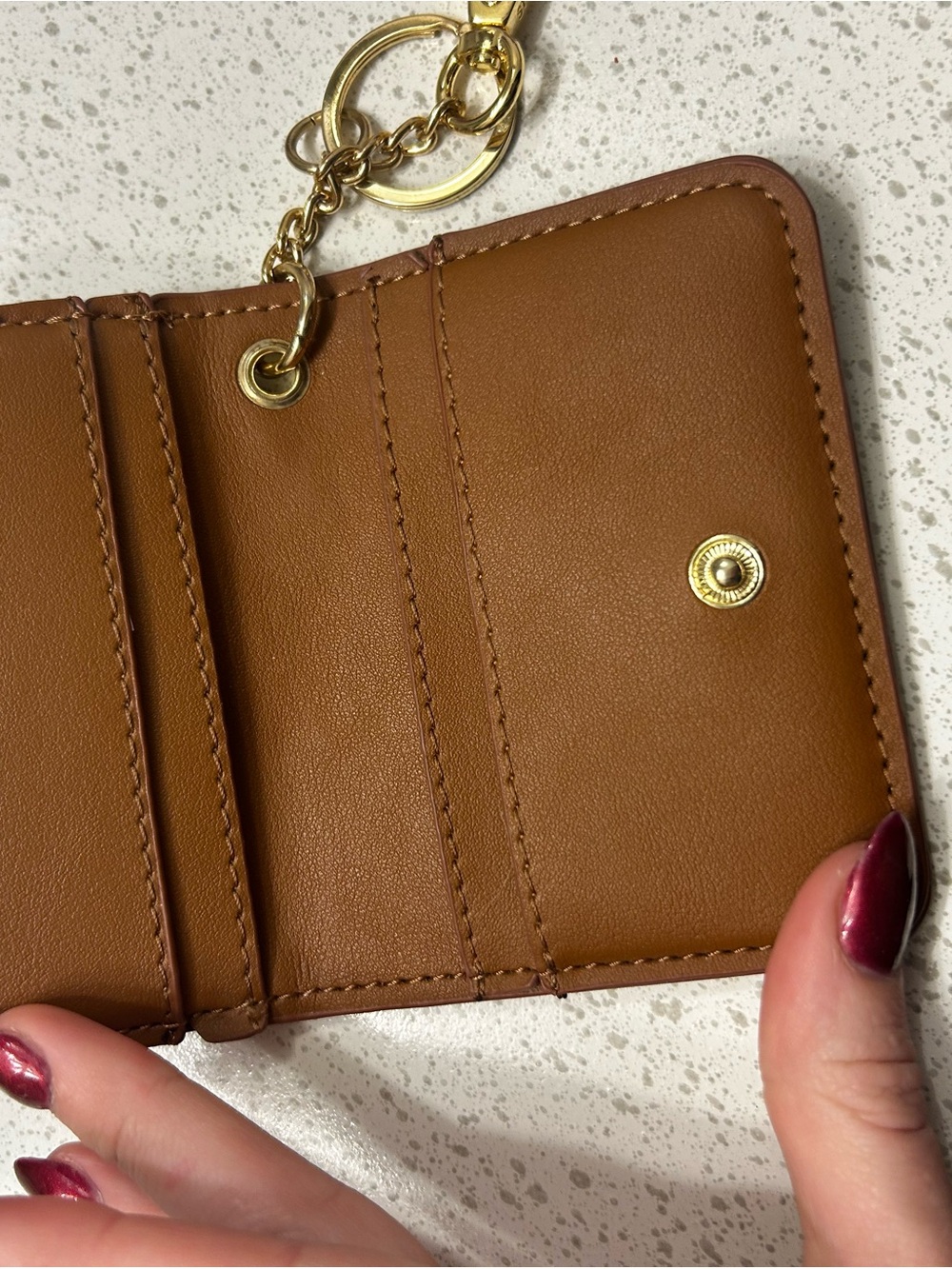 Steve Madden Tan Leather Card Wallet with Gold Key Ring